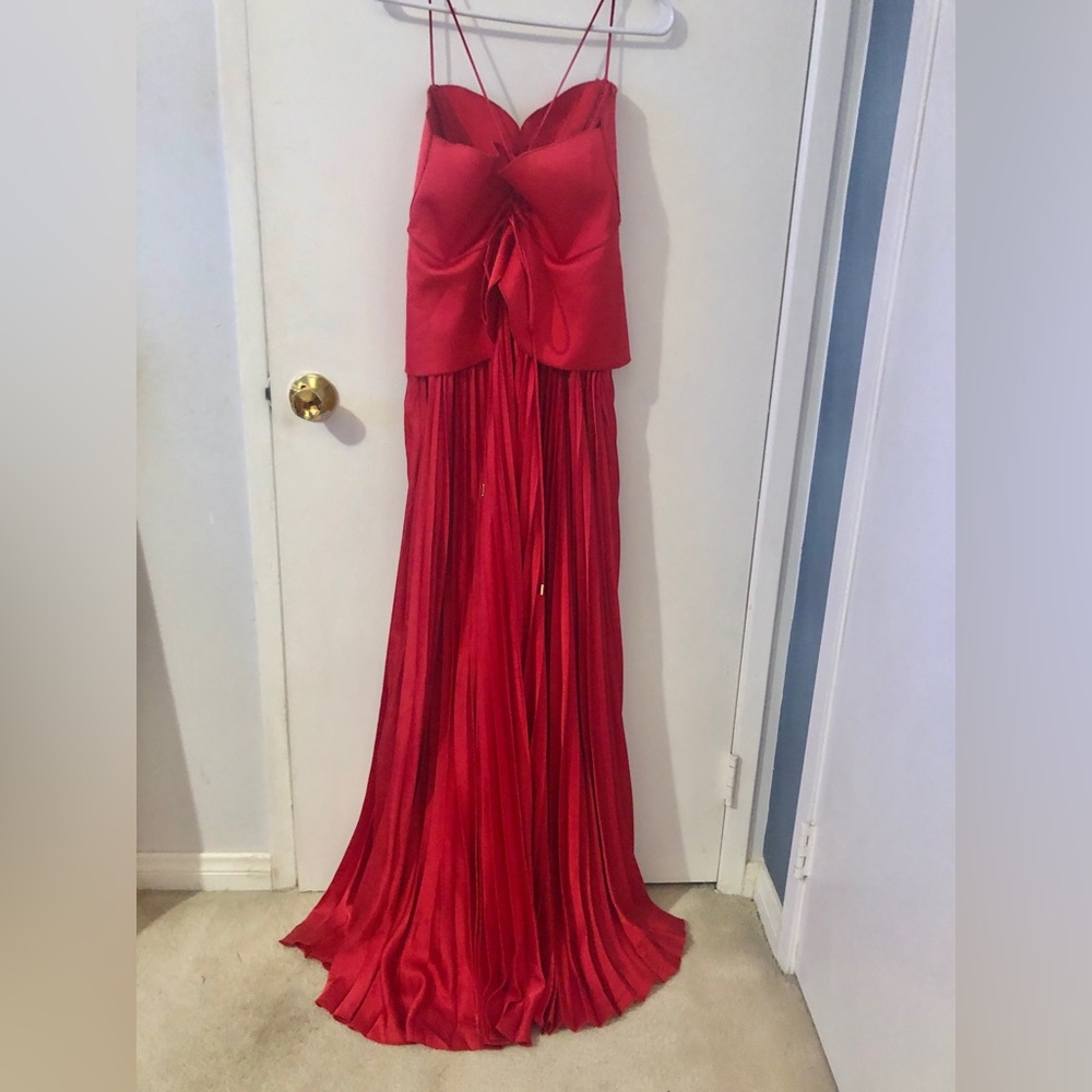 NWT Donnee Par Dieu Red Sleeveless Pleated Prom Lace Up Maxi Dress size L - Picture 6 of 12